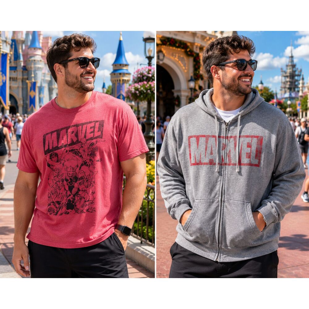 Marvel Hoodie And Red Tee XL Men's DIsney Theme Park Fan Comic Athleisure